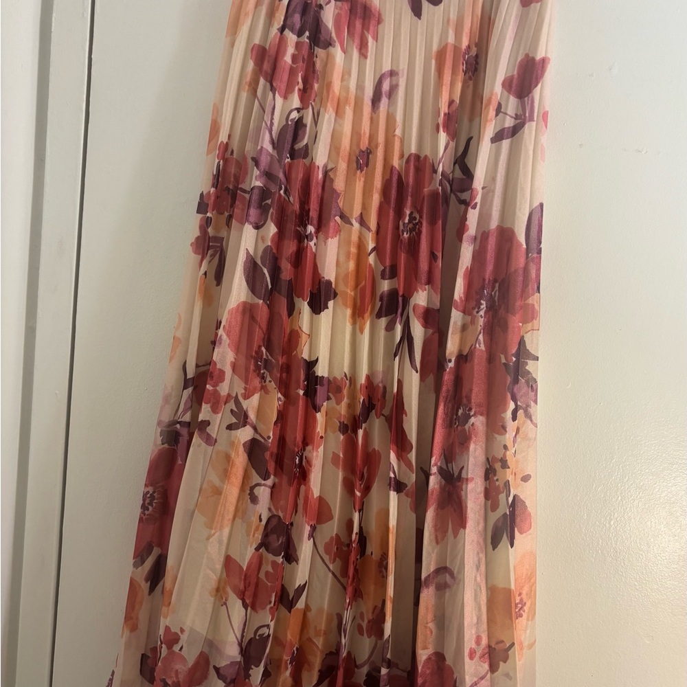 Zara Pleated Maxi Skirt with Pink and Orange Floral Print Size Small